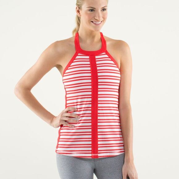 Lululemon Hip To Be Zen Halter in Twin Stripe Love Red / Love Red Tank Top Pads - Picture 1 of 11